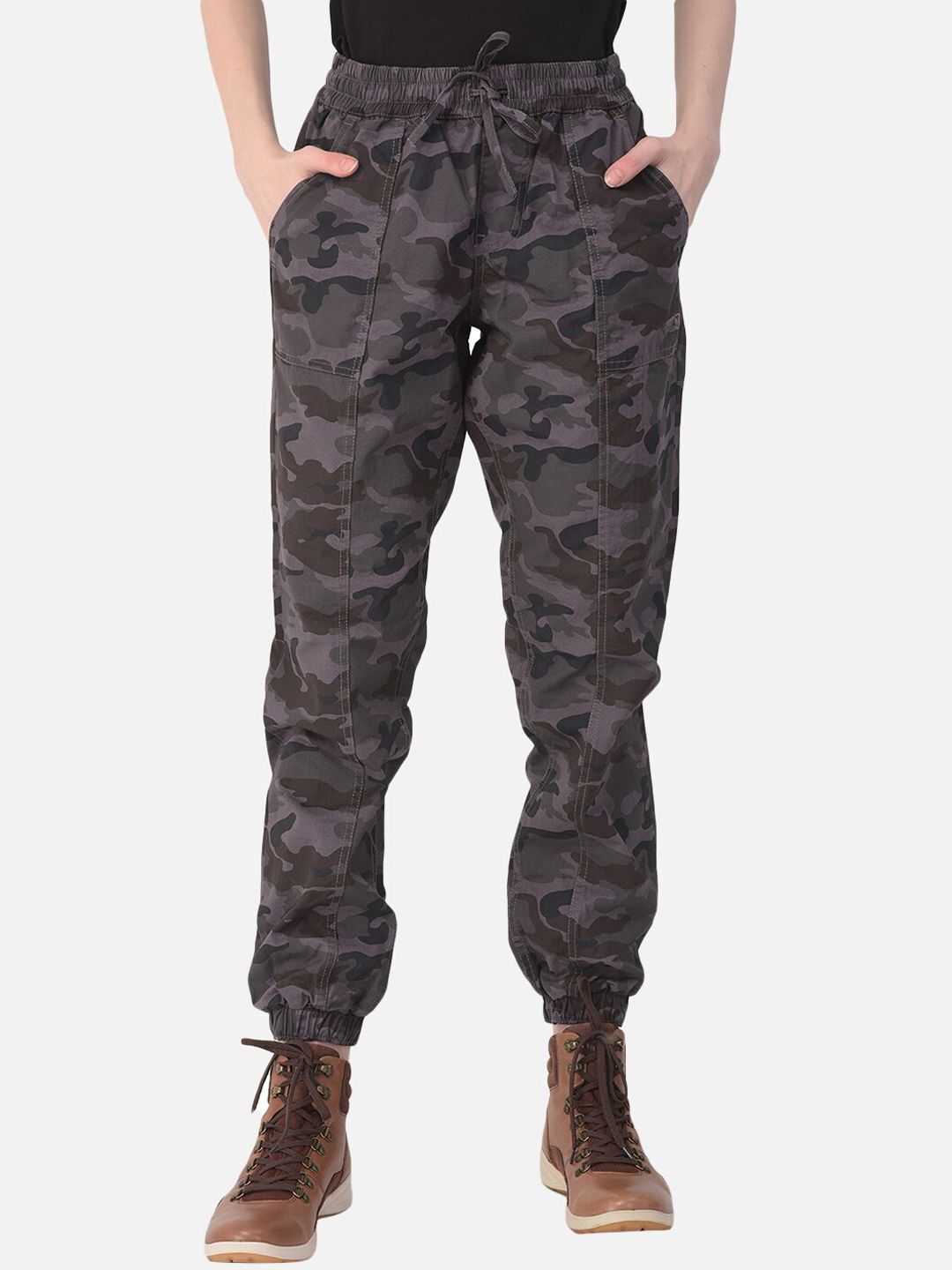 Woodland Women Grey Camouflage Printed Joggers Price in India