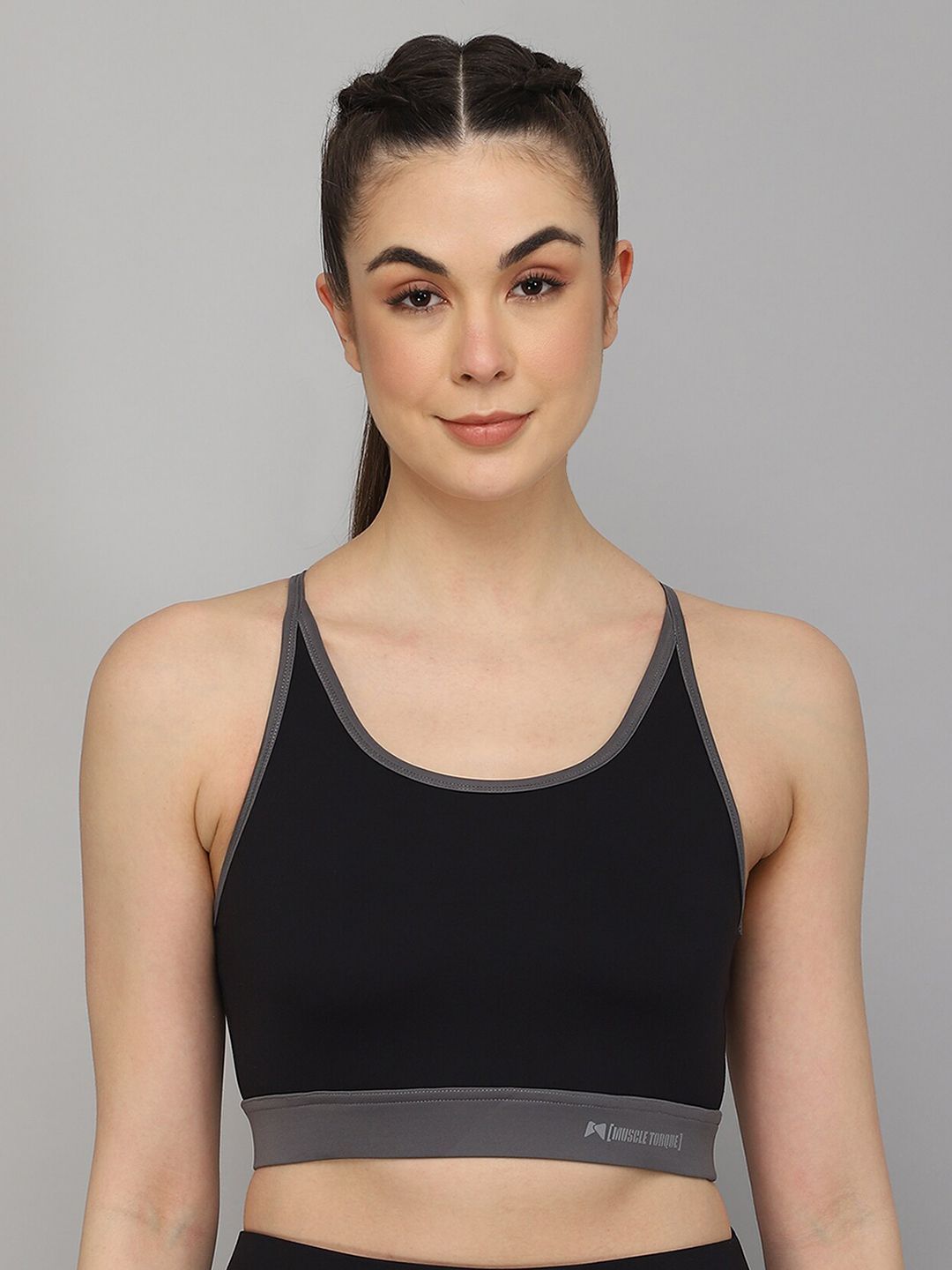 MUSCLE TORQUE Black High Impact Strappy Back Sports Bra Price in India