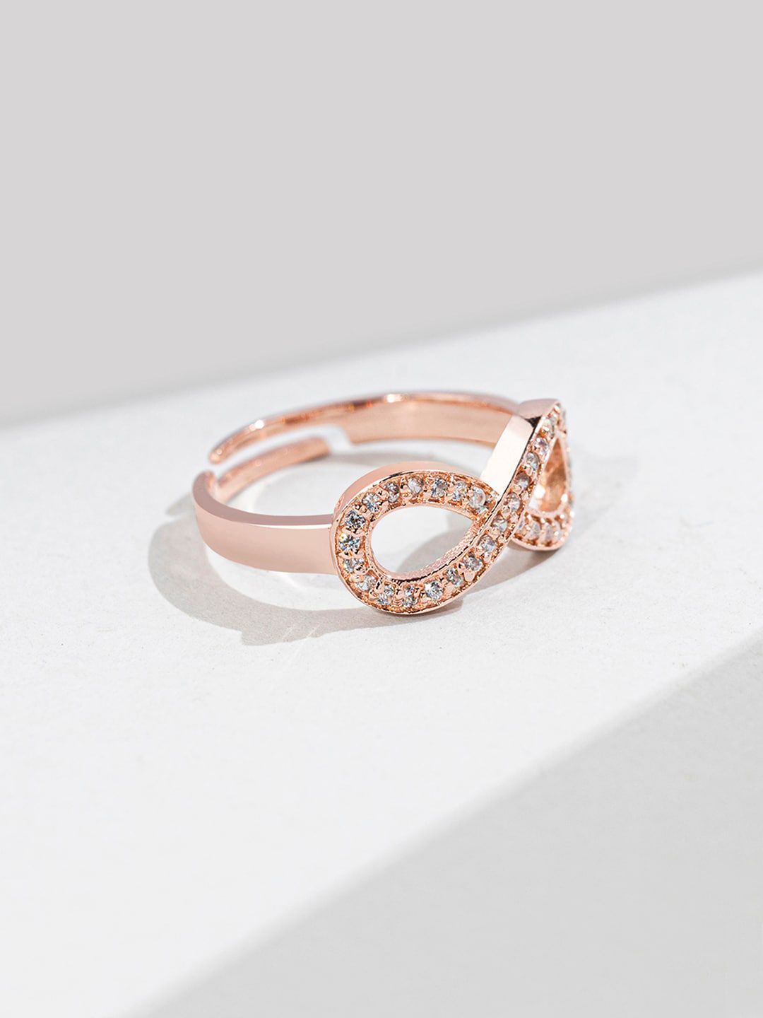 Mikoto by FableStreet Rose Gold Plated CZ-Studded Infinity Sterling Silver Ring Price in India