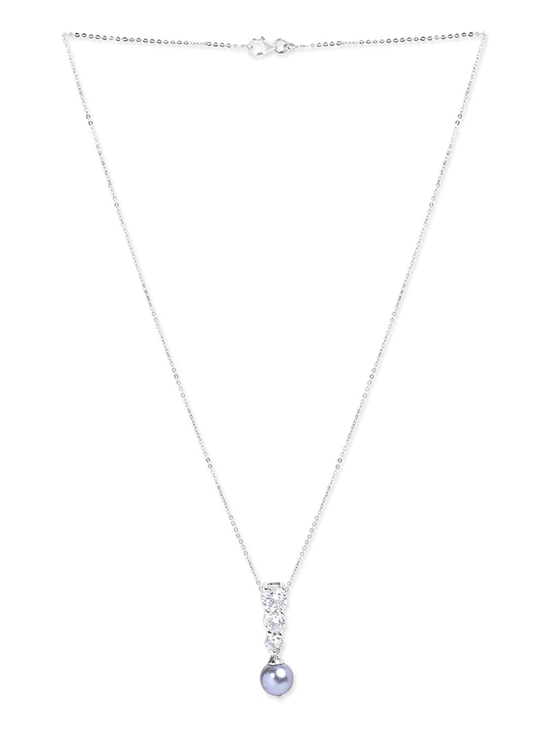 Mikoto by FableStreet Grey Sterling Silver Zircon & Natural Pearl Necklace Price in India