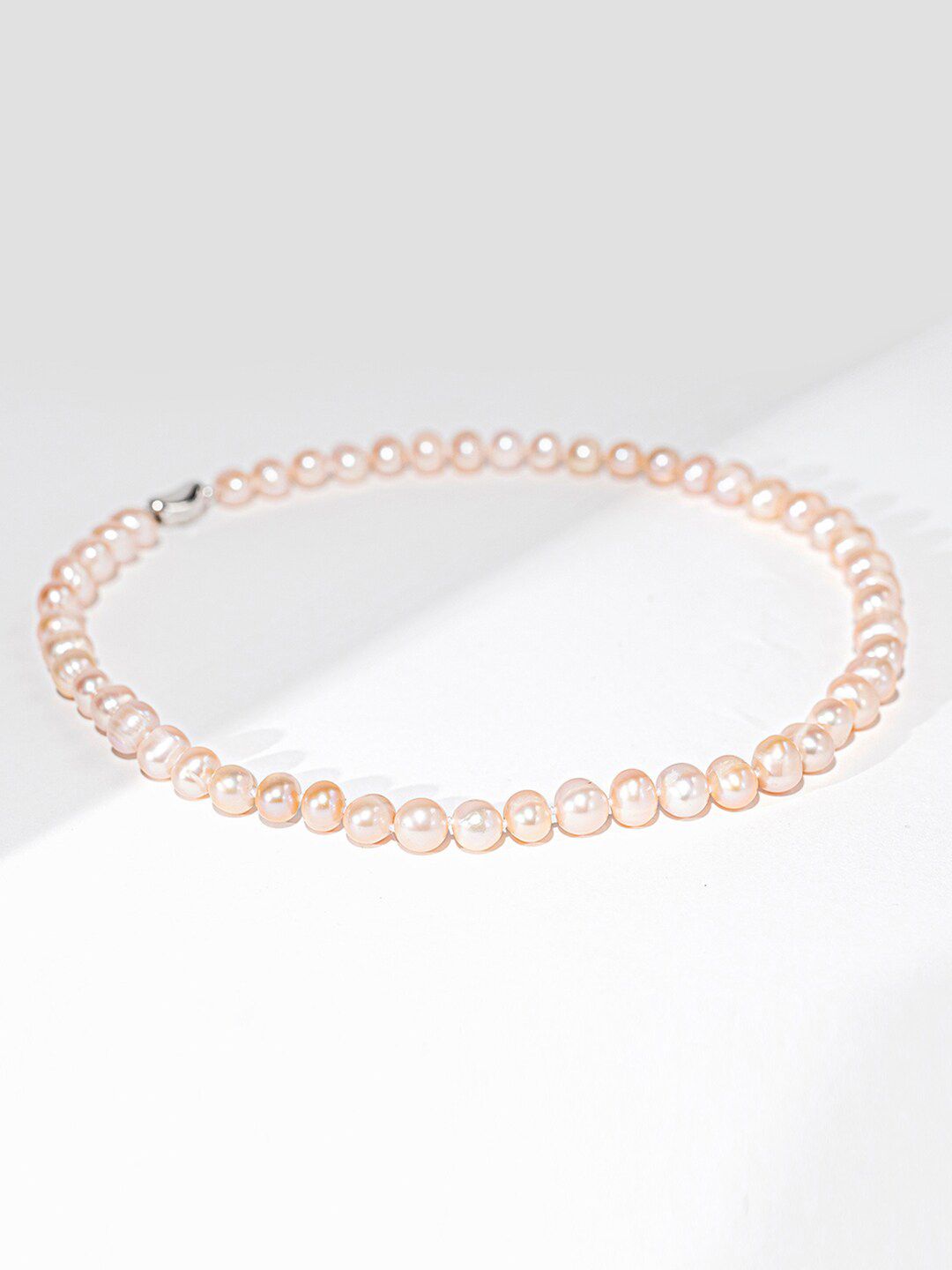 Mikoto by FableStreet Peach Freshwater Pearl Necklace String with Sterling Silver Lock Price in India