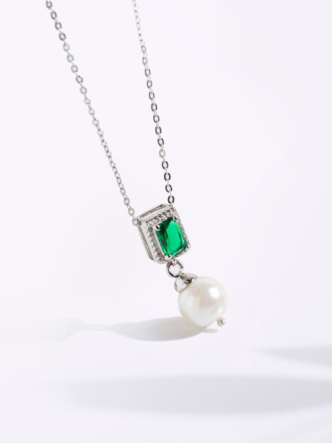 Mikoto by FableStreet Sterling Silver Green Zircon and Natural Pearl Necklace Price in India