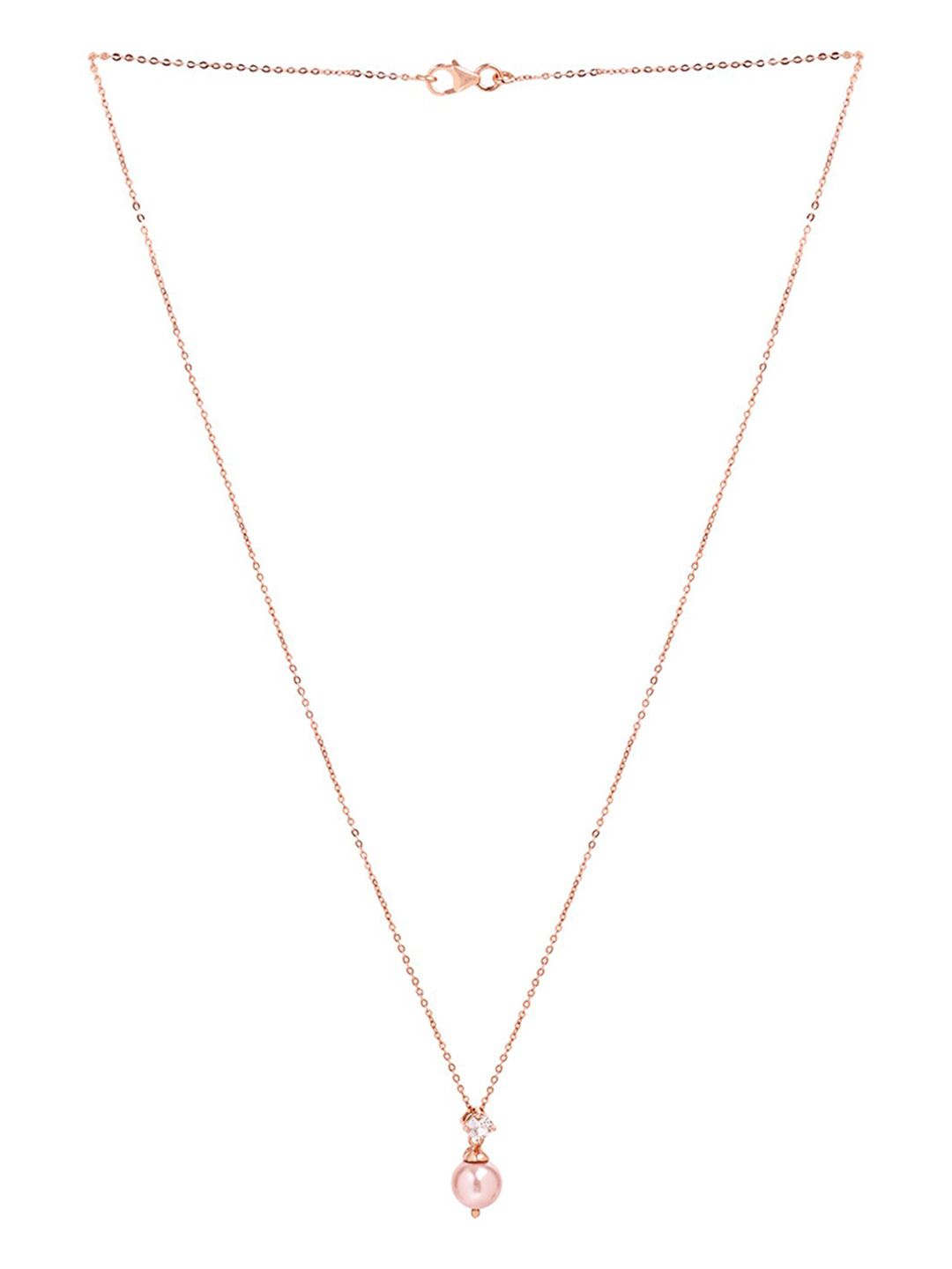 Mikoto by FableStreet Women Rose Gold Natural Pearl & Zircon Sterling Silver Necklace Price in India