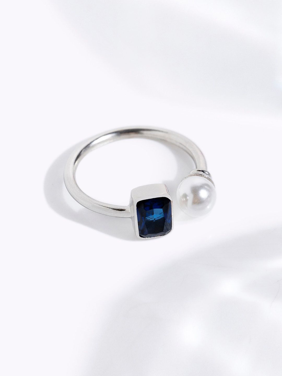 Mikoto by FableStreet 925 Sterling Silver Blue Zircon & Natural Pearl Ring Price in India