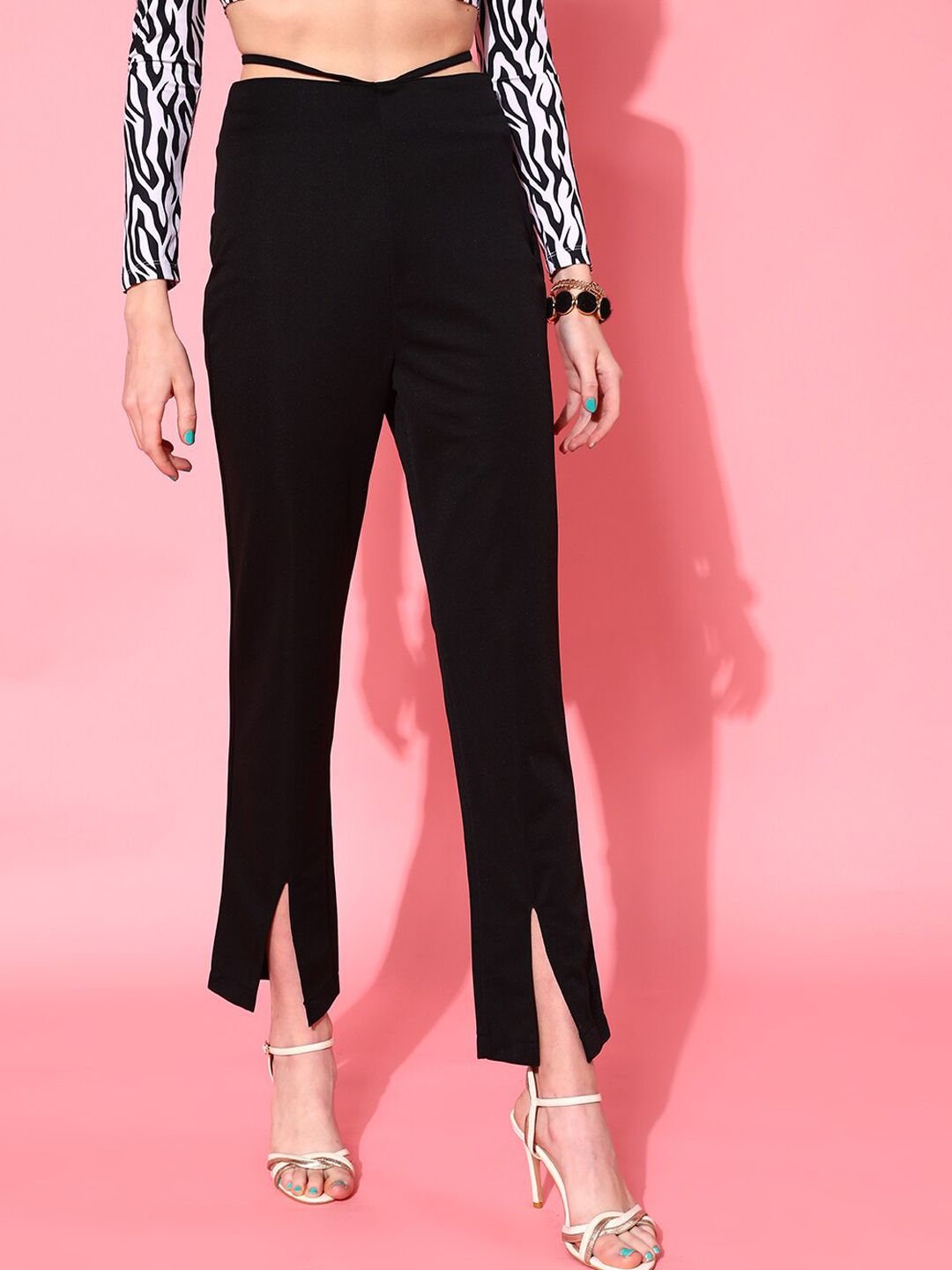 STREET 9 Women Black Loose Fit High-Rise Trousers Price in India