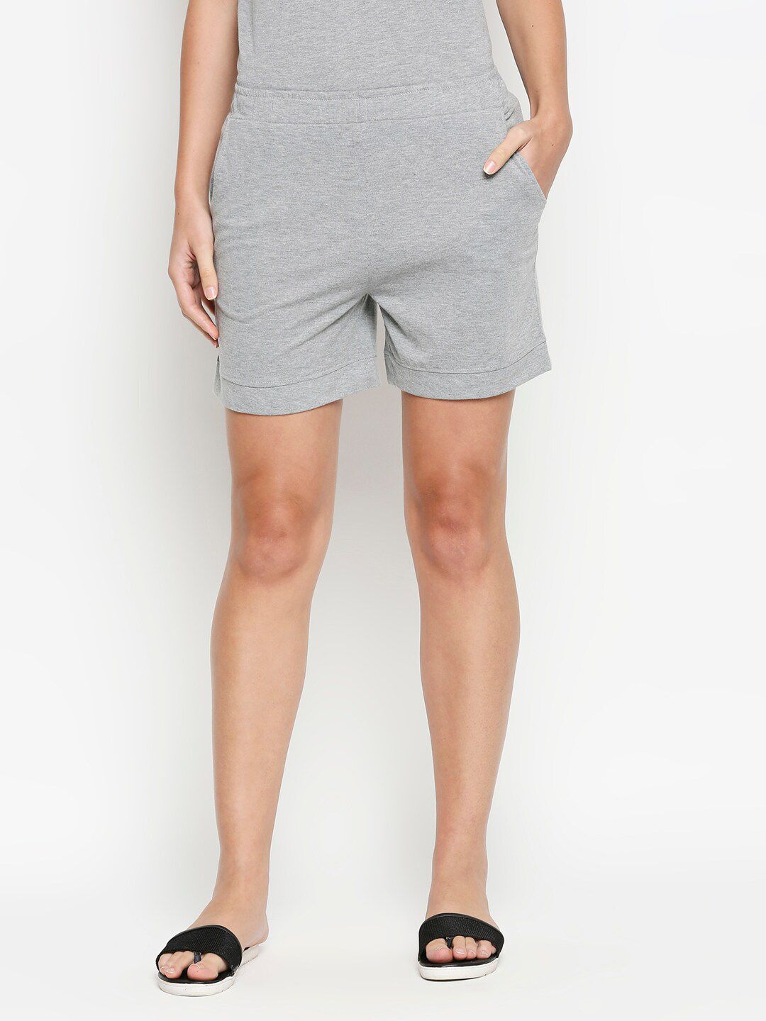 XIN Women Grey Melange Solid Lounge Shorts Price in India