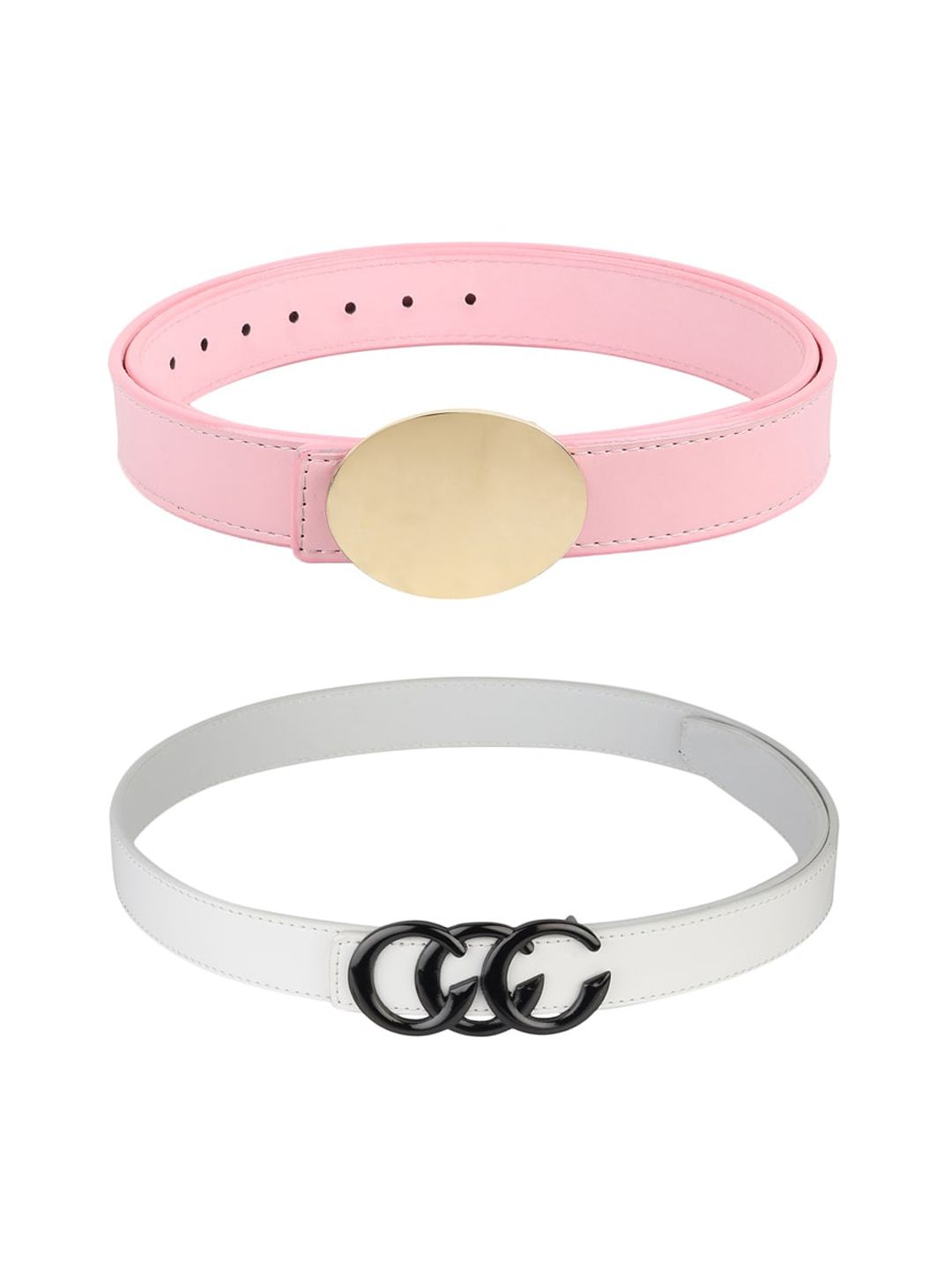 Kastner Women Set Of 2 Pink & White Synthetic Leather Belts Price in India