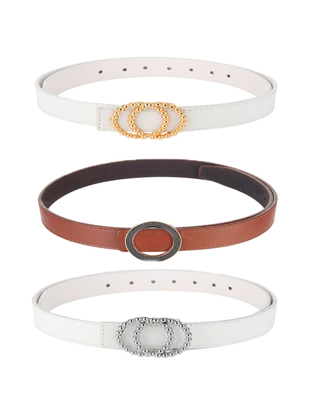 Kastner Women Brown & Off-White Set Of 3 Artificial Leather Belt Price in India