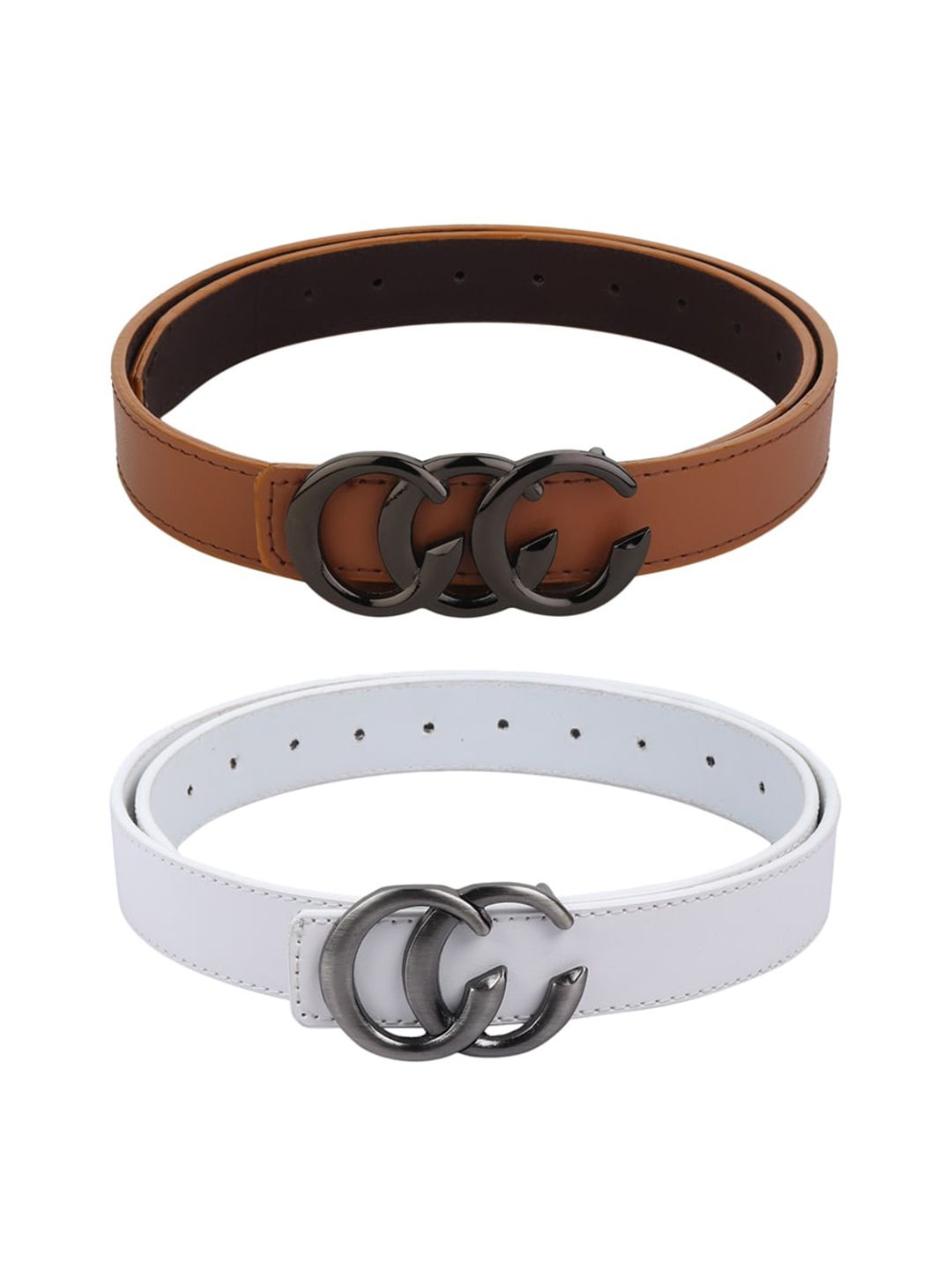 Kastner Women Pack of 2 Brown & White Solid Casual Belts Price in India