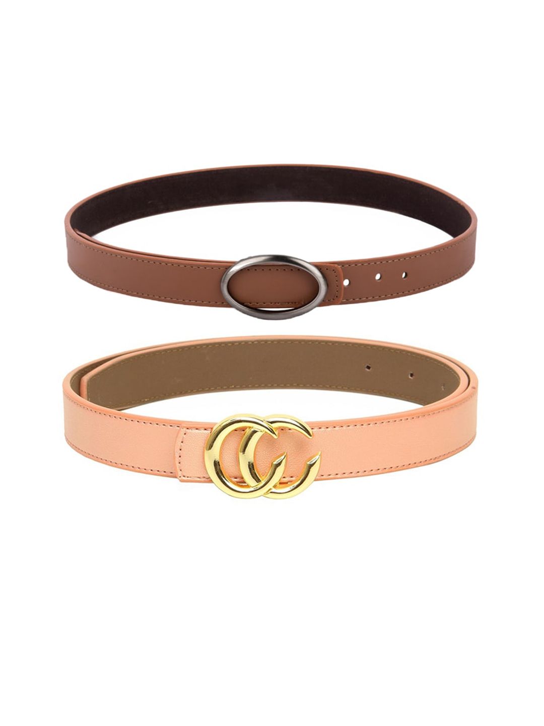 Kastner Women Pack of 2 Brown & Peach Colored Solid Casual Belts Price in India