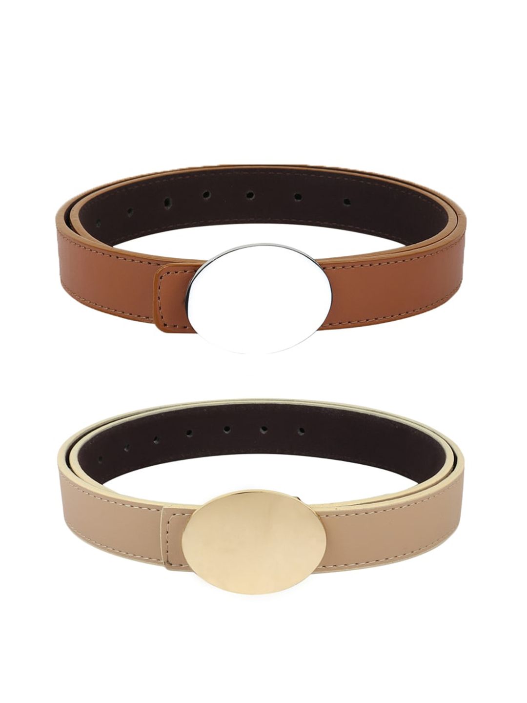 Kastner Women Brown & Tan Set Of 2 Artificial Leather Belt Price in India