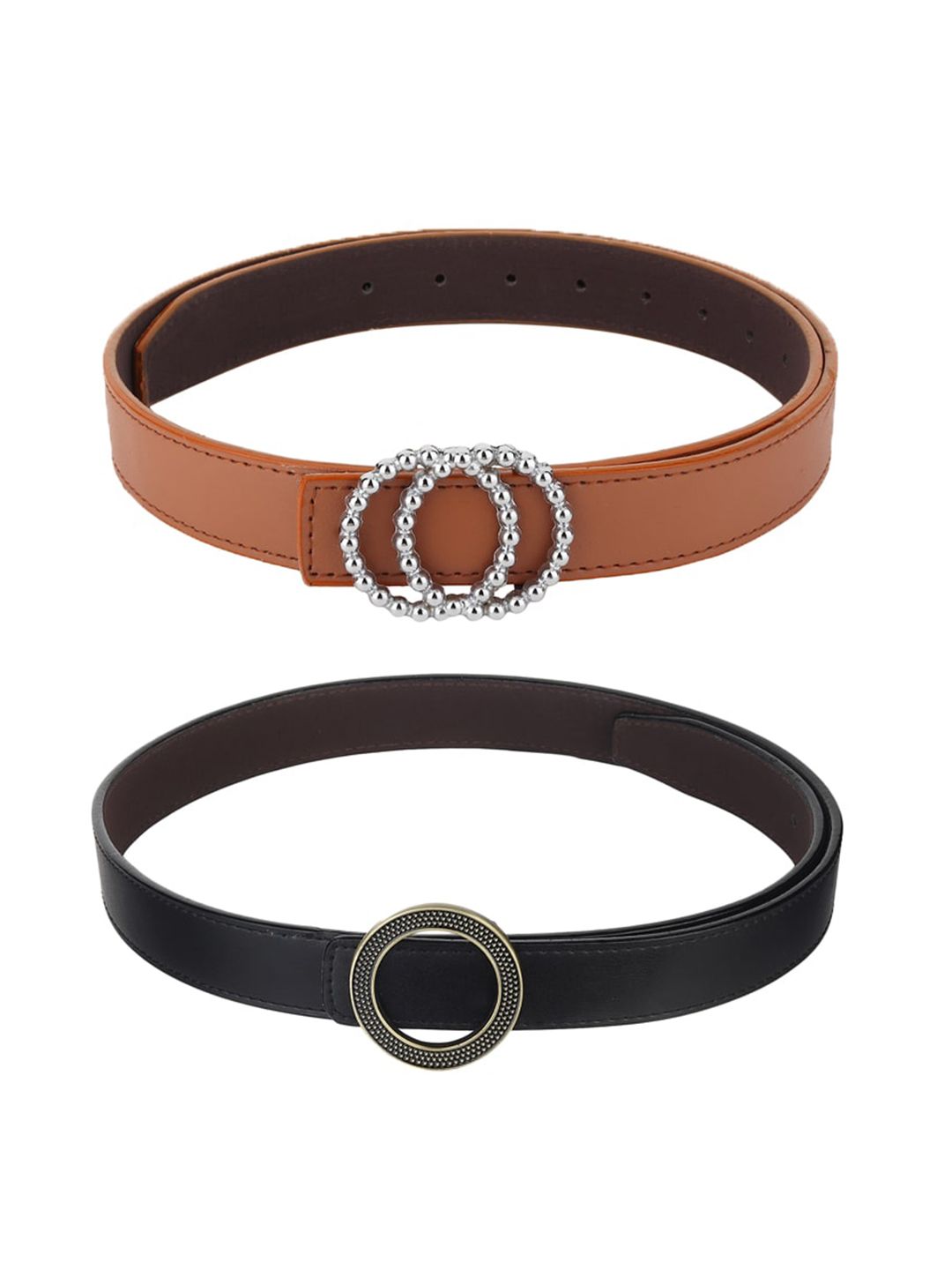 Kastner Women Pack of 2 Brown & Black Solid Casual Belts Price in India