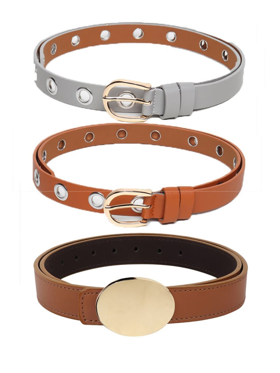 Kastner Women Brown & Grey Set Of 3 Artificial Leather Belt Price in India