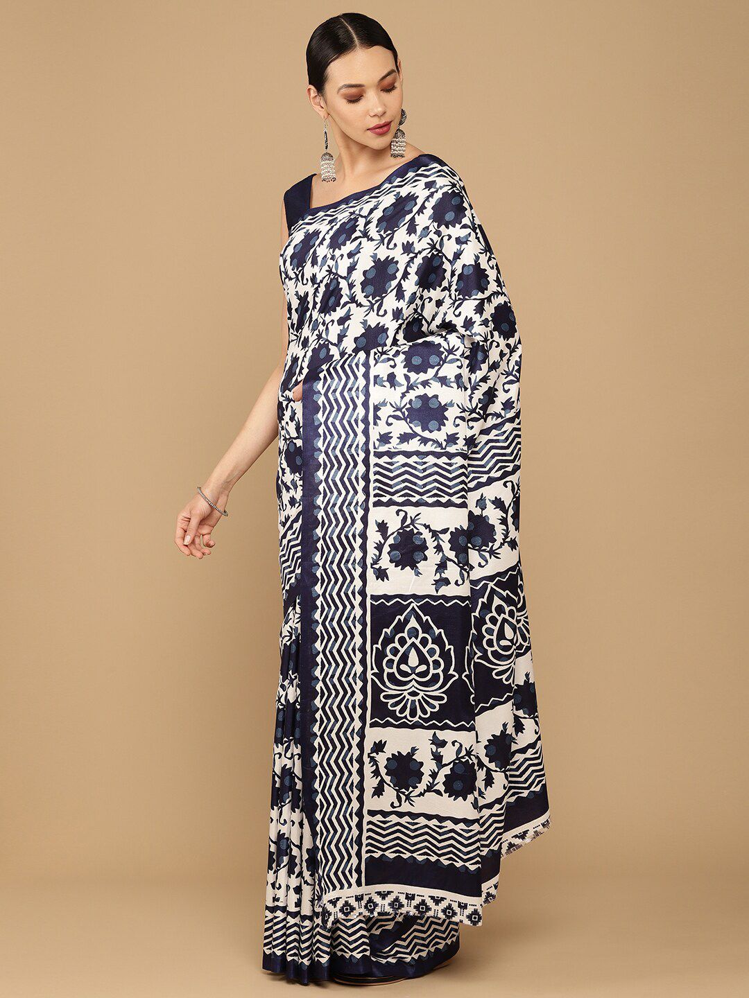 Soch Blue & White Floral Silk Cotton Saree