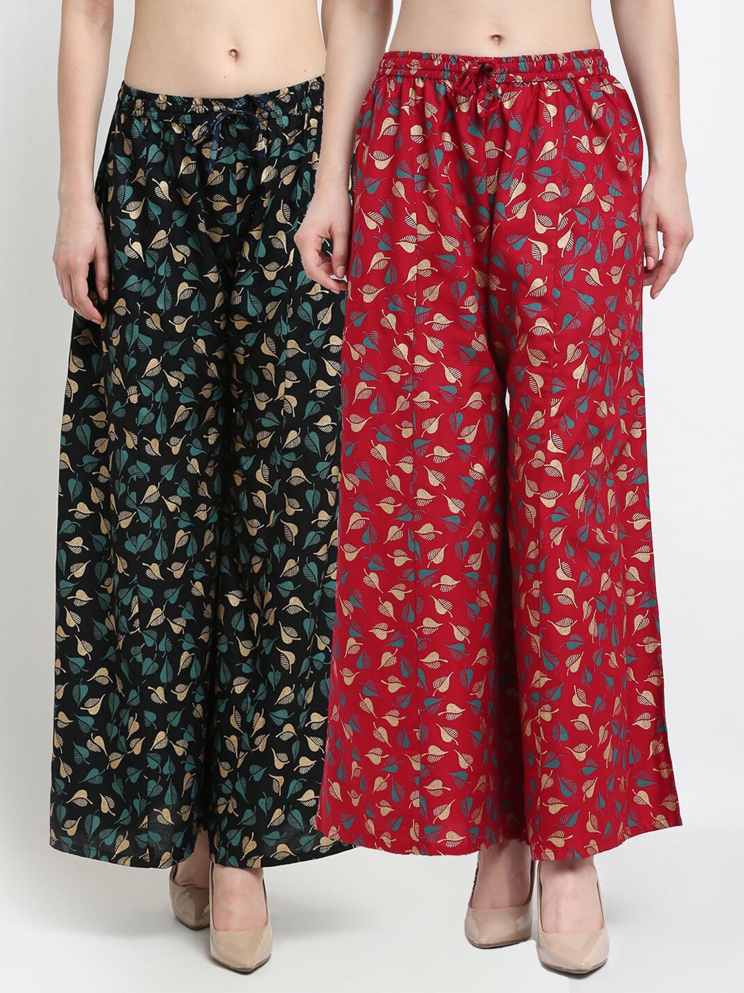 GRACIT Women Set of 2 Black & Maroon Printed Palazzos Price in India