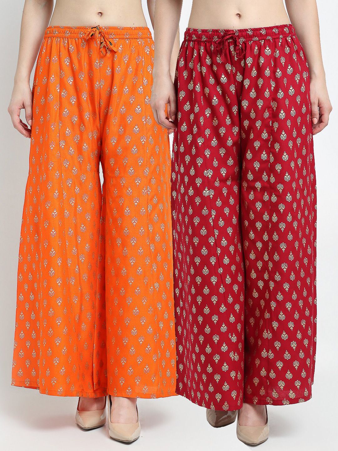 GRACIT Women Pack of 2 Ethnic Motifs Printed Flared Ethnic Palazzos Price in India