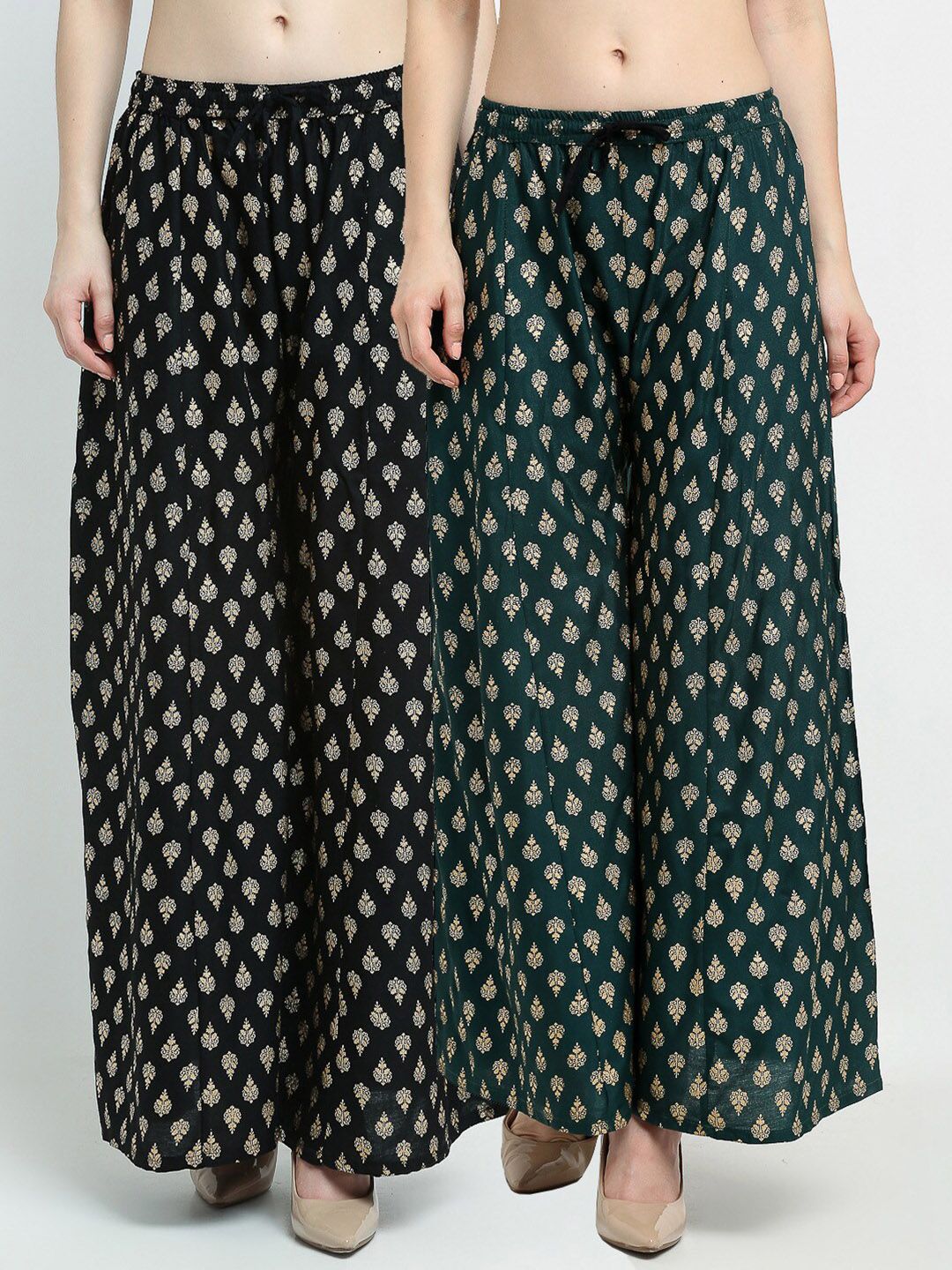 GRACIT Women Set of 2 Black & Green Printed Palazzos Price in India