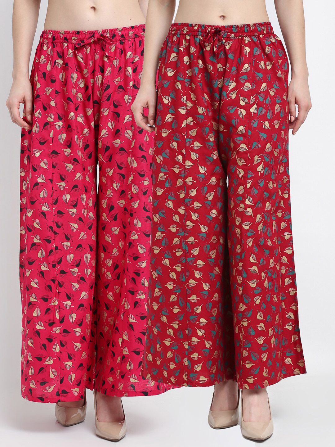 GRACIT Women Pack Of 2 Pink & Maroon Printed Palazzos Price in India