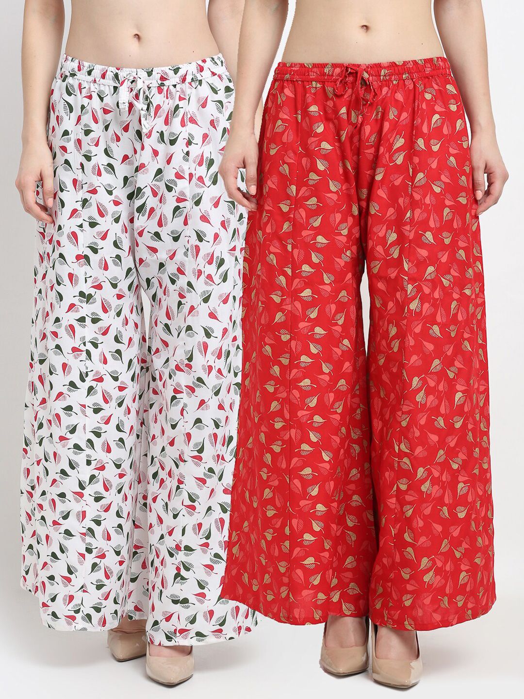 GRACIT Women Set of 2 White & Red Printed Palazzos Price in India