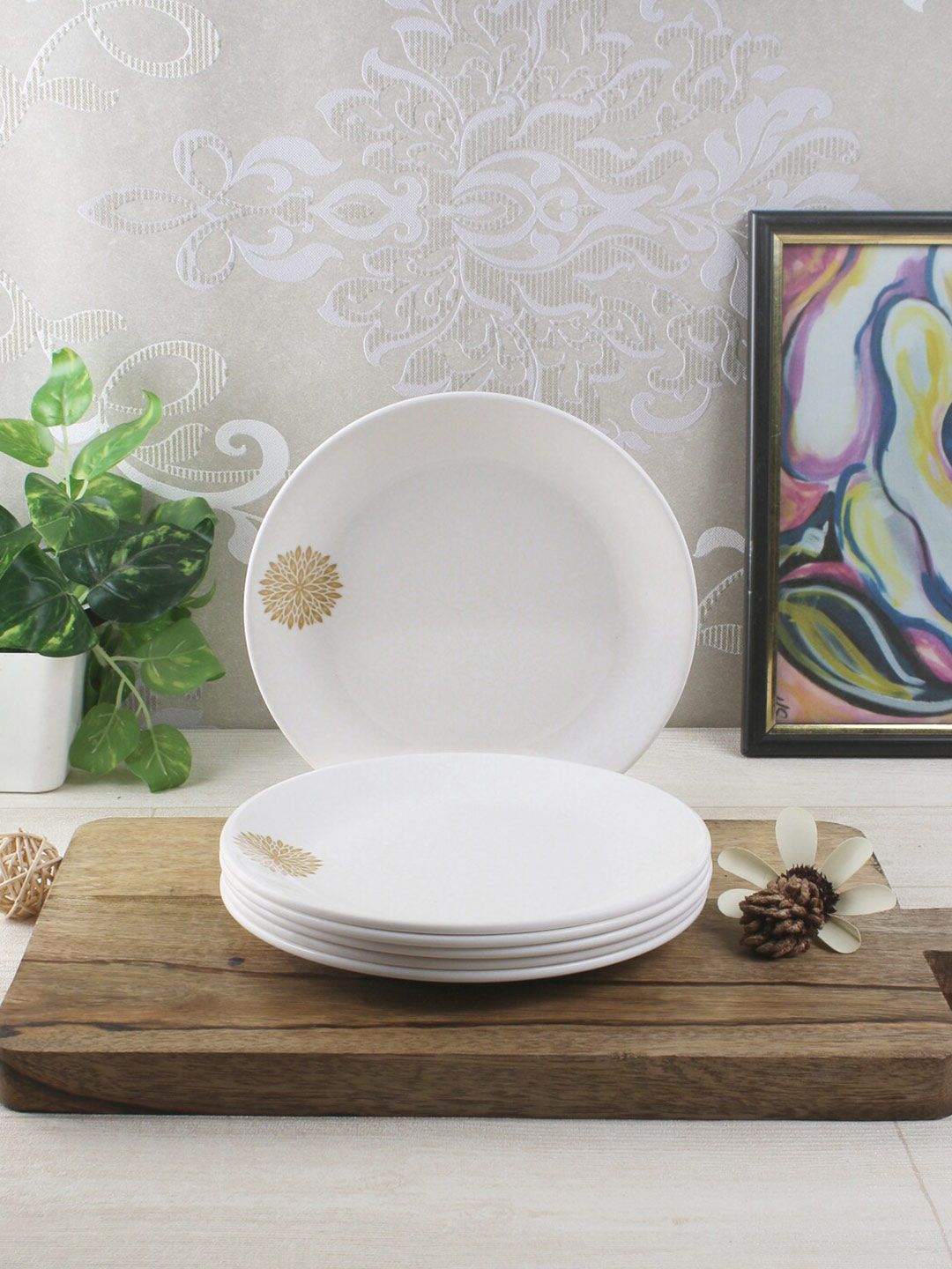 Servewell White & Beige 6 Pieces Printed Melamine Glossy Plates Price in India