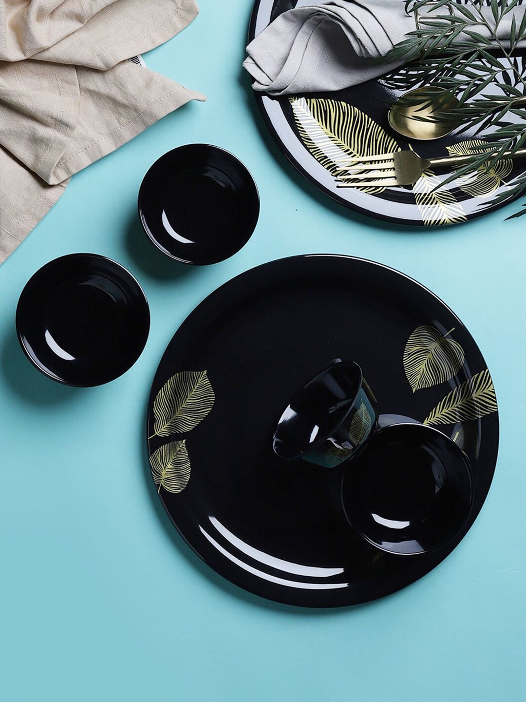 Servewell Black & Yellow 18 Piece Printed Tropical Melamine Glossy Dinner Set Price in India