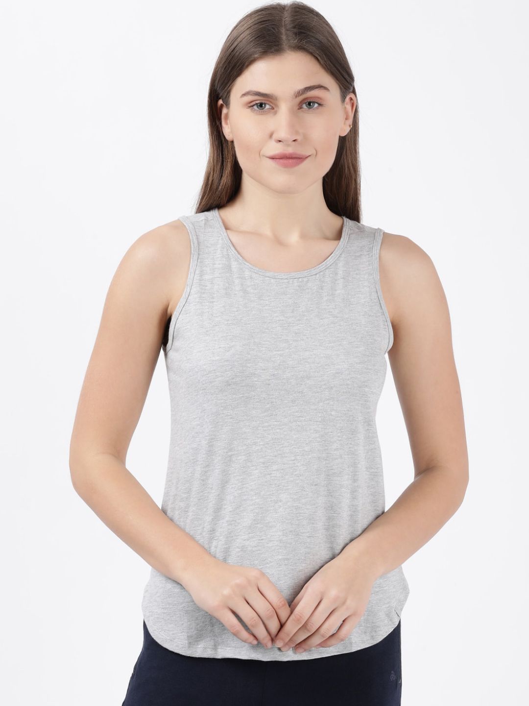 Jockey Women Grey Solid Pure Cotton Relaxed-Fit Lounge T-shirt Price in India