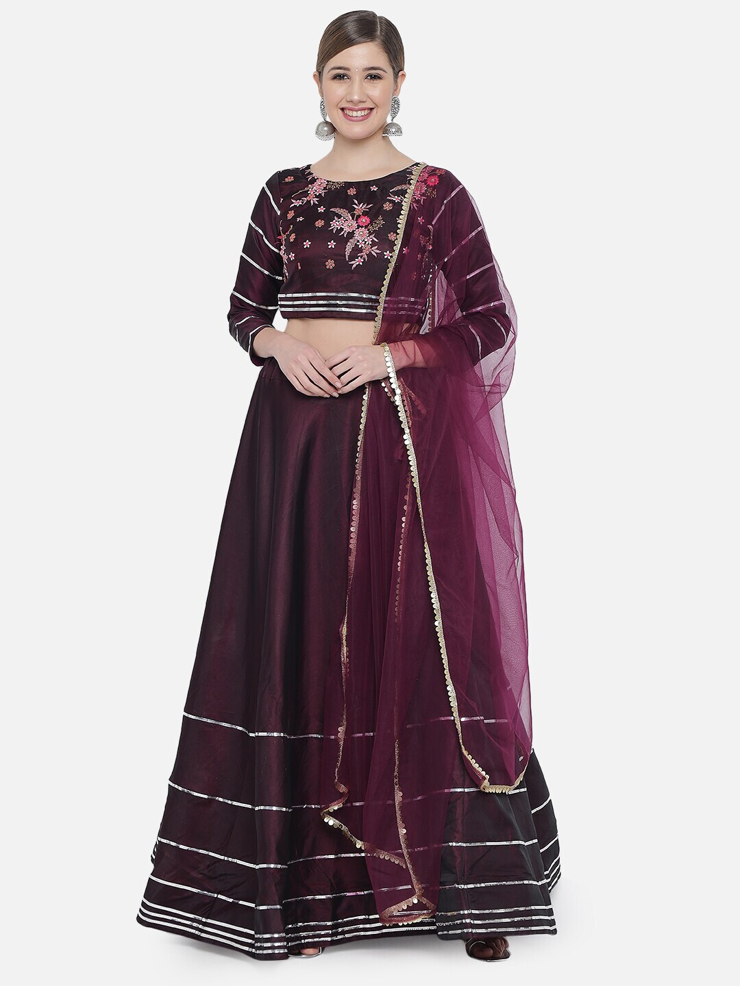 Mitera Purple & Pink Embroidered Ready to Wear Lehenga & Unstitched Blouse With Dupatta Price in India