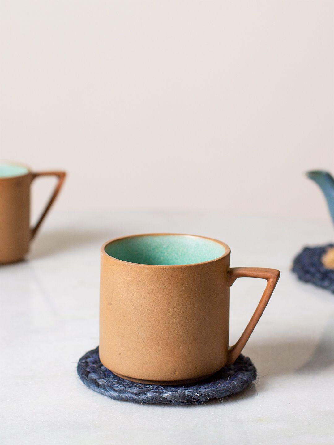 JASMEY HOMES Brown & Teal Solid Ceramic Matte Mug Price in India