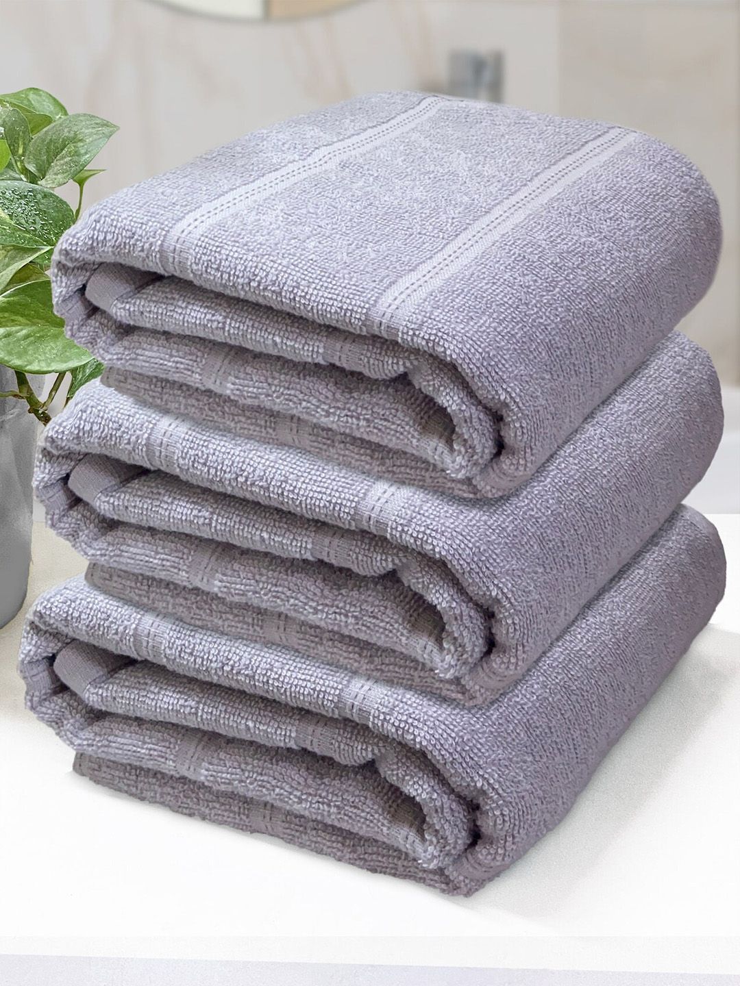 Heelium Pack of 3 Grey 250 GSM Bamboo Anti-Bacterial Bath Towels Price in India
