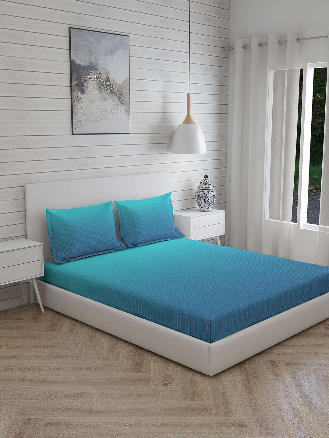 Layers Blue Solid 230 TC King Bedsheet with 2 Pillow Covers Price in India