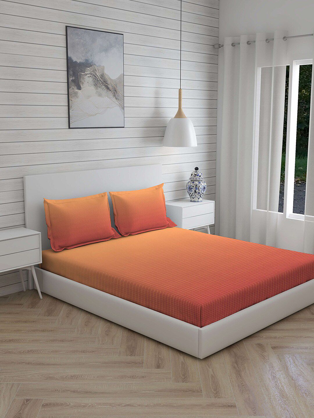 Layers Orange King Bedsheet with 2 Pillow Covers Price in India