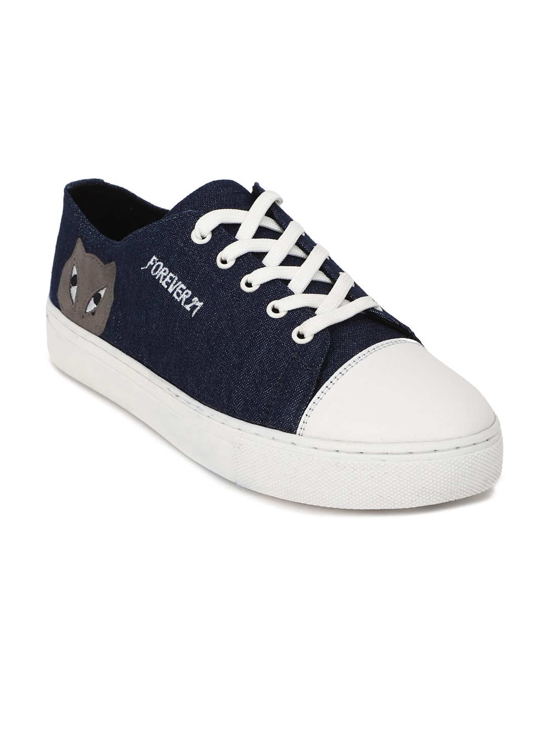 FOREVER 21 Women Navy Blue & White Colourblocked Sneakers Price in India