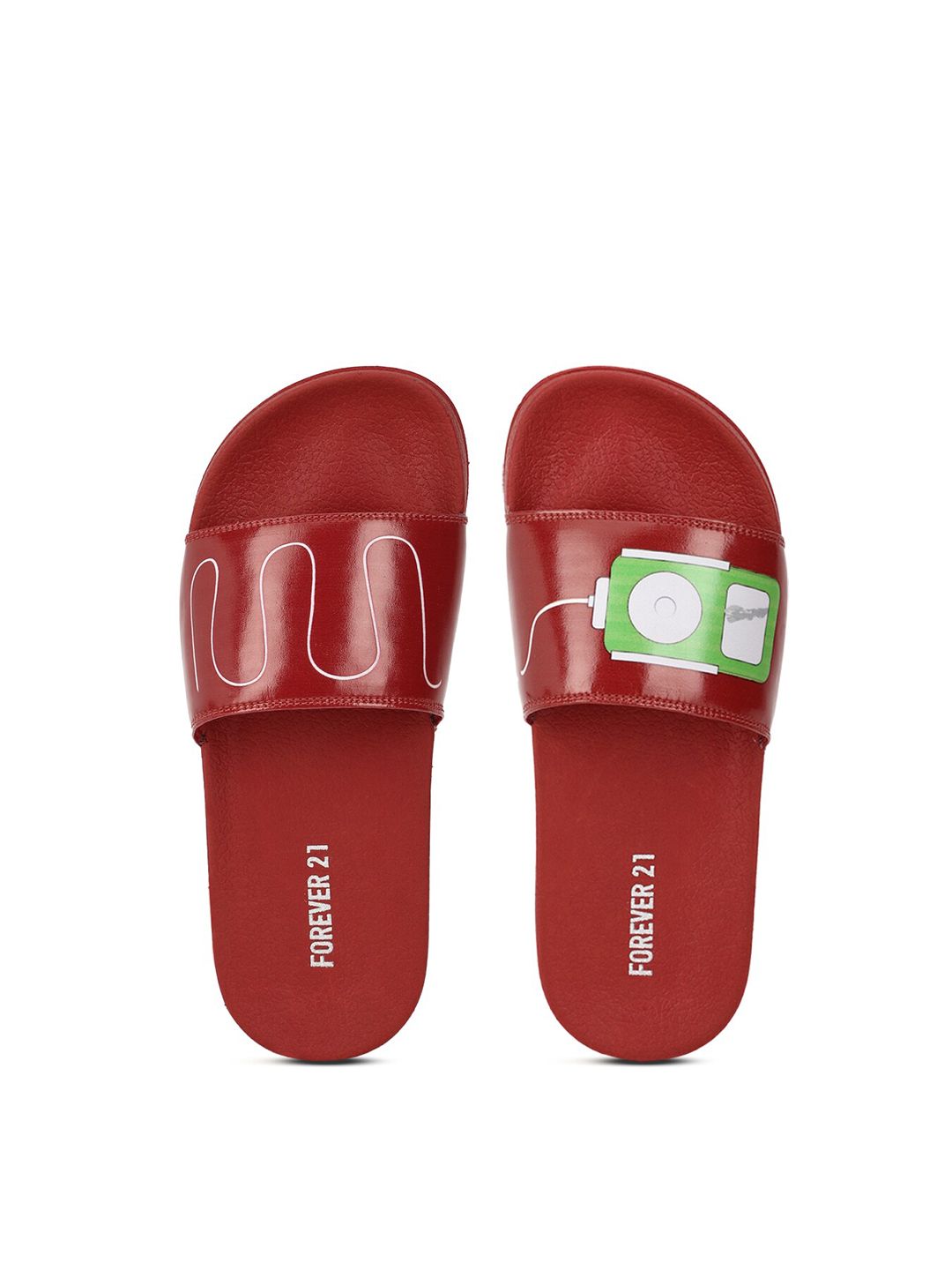 FOREVER 21 Women Red & Green Printed Sliders Price in India