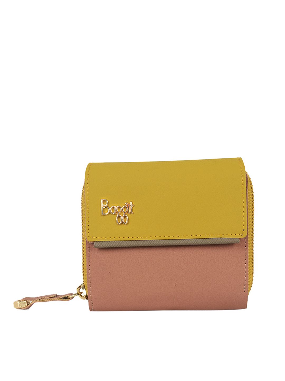 Baggit Women Solid Dusty Rose Pink & Mustard Yellow Short Wallet Price in India