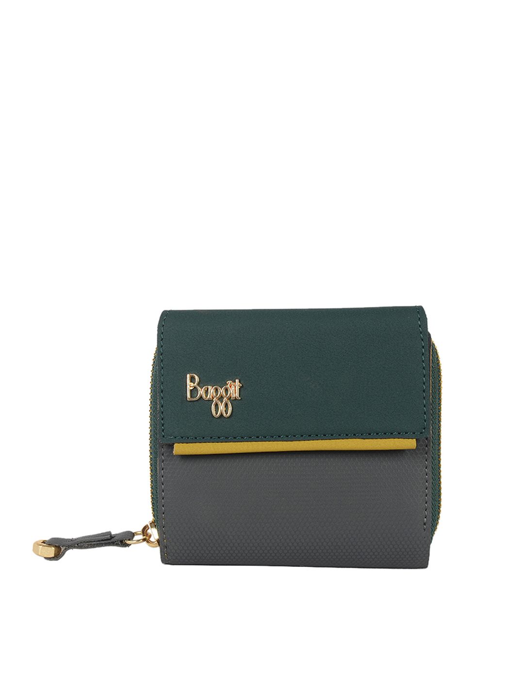 Baggit Women Grey & Green Solid Short Wallet Price in India