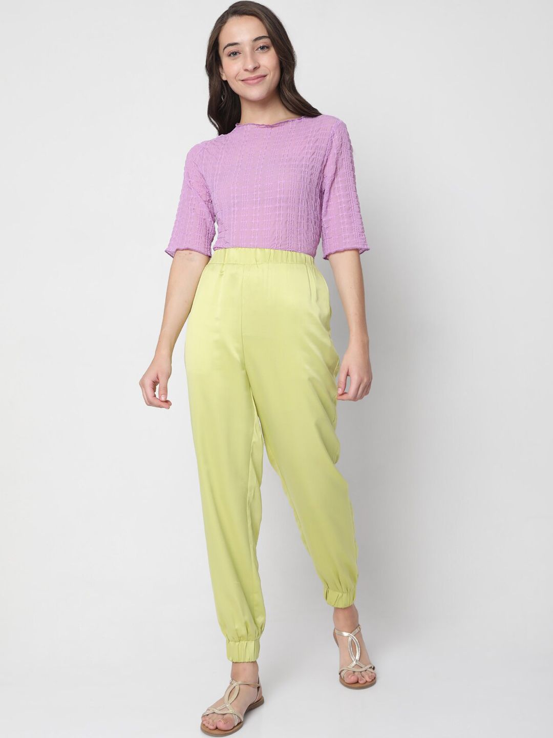 Vero Moda Women Lime Green Slim Fit High-Rise Trousers Price in India