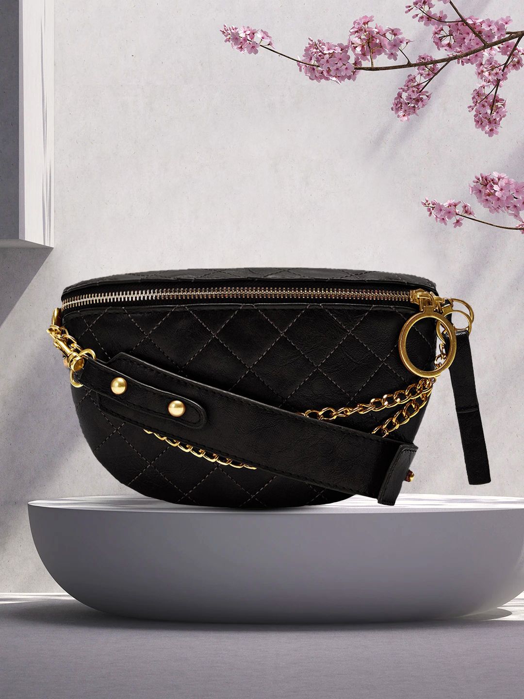 VISMIINTREND Black Croco Textured Structured Sling Bag Price in India