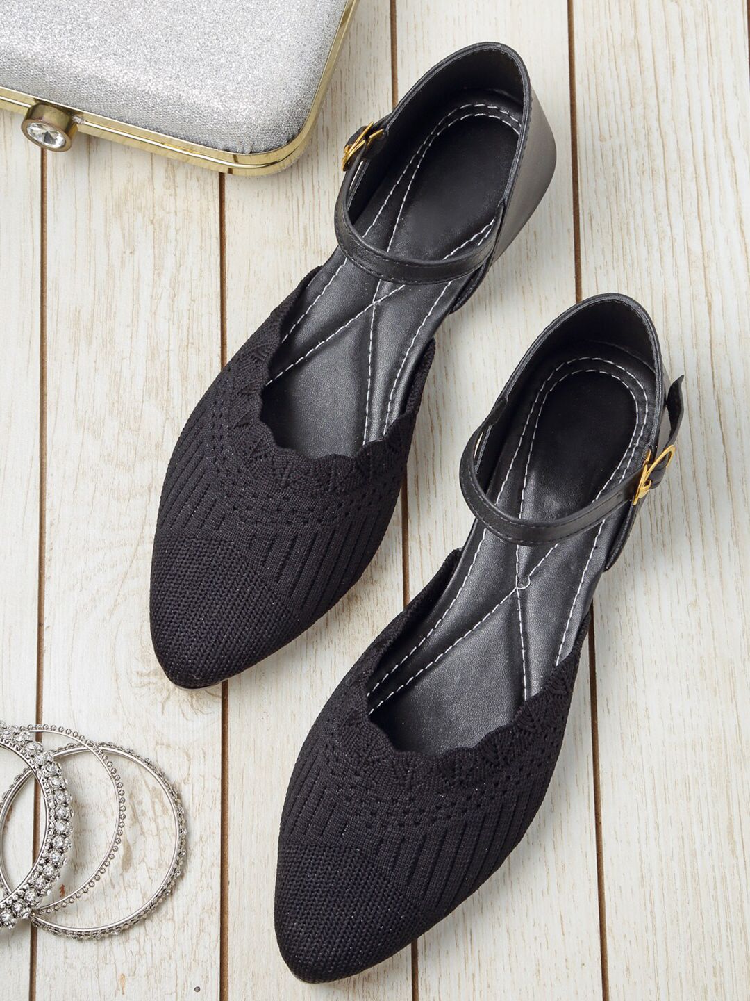 DEAS Women Black Self Design Flats Price in India