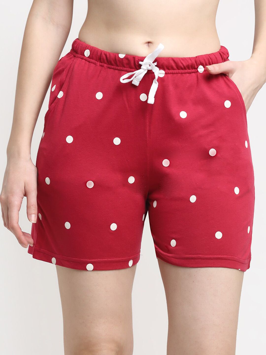 Kanvin Women Red & White Printed Pure Cotton Lounge Shorts Price in India