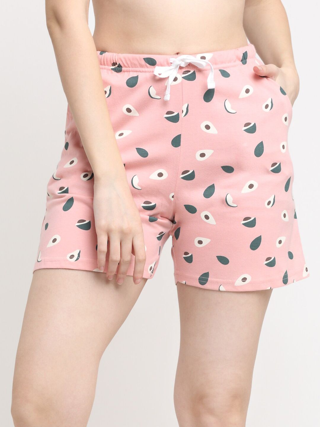 Kanvin Women Pink Printed Mid Rise Cotton Lounge Shorts Price in India