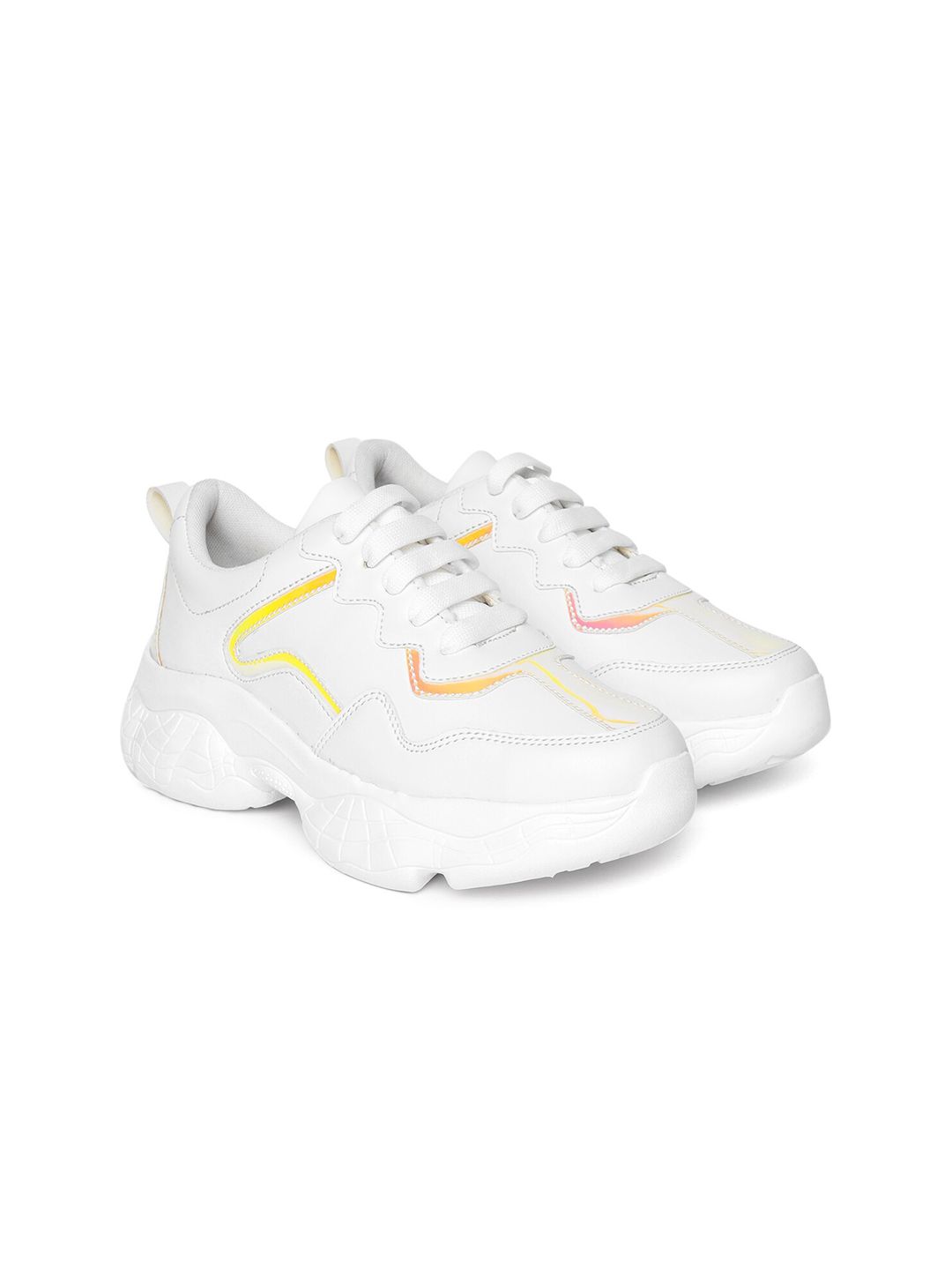 VENDOZ Women White & Yellow Colourblocked Sneakers Price in India