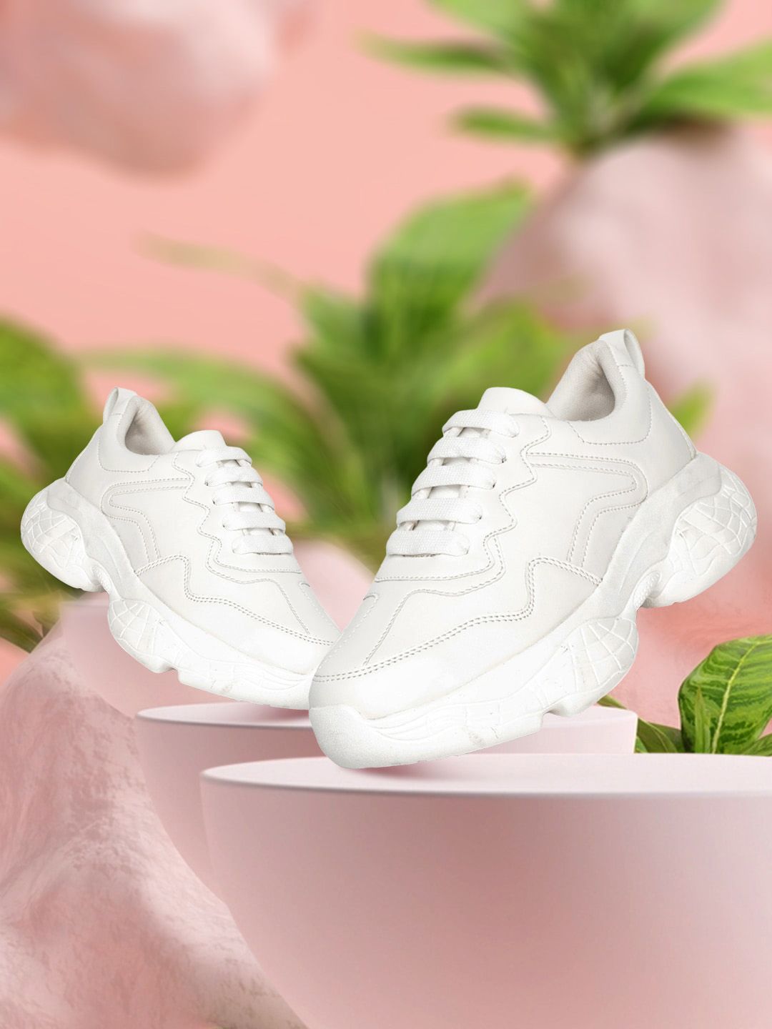 VENDOZ Women White Chunky Lightweight Sneakers Price in India