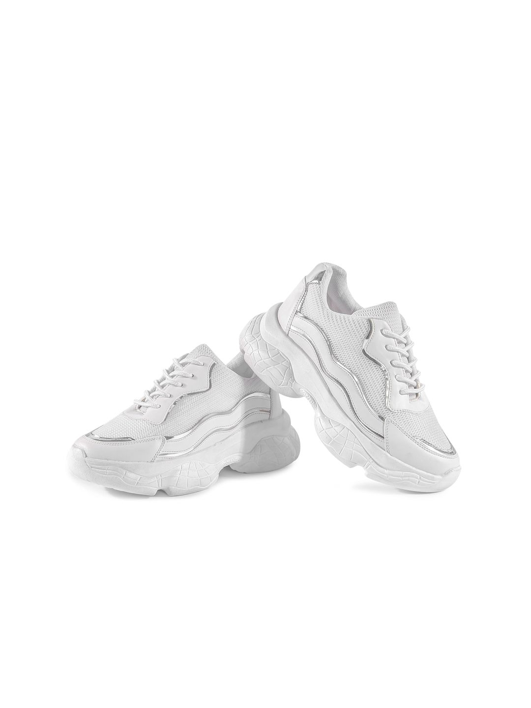 VENDOZ Women White Chunky Sneakers With Lightweight Technology Price in India