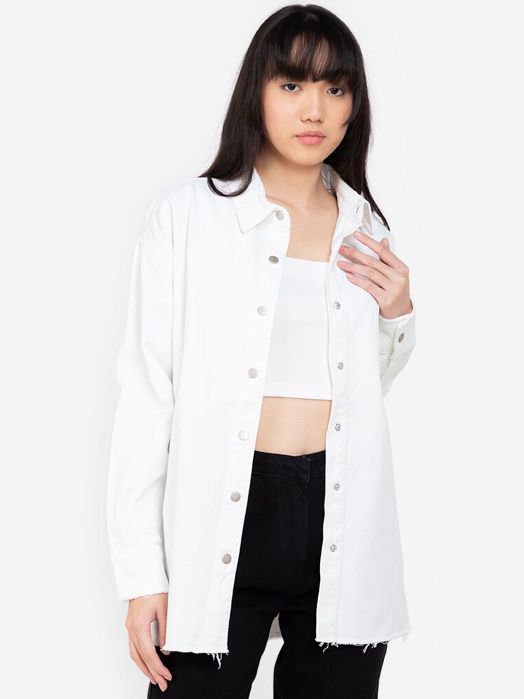 ZALORA BASICS Women White Oversized Windcheater Denim Jacket Price in India