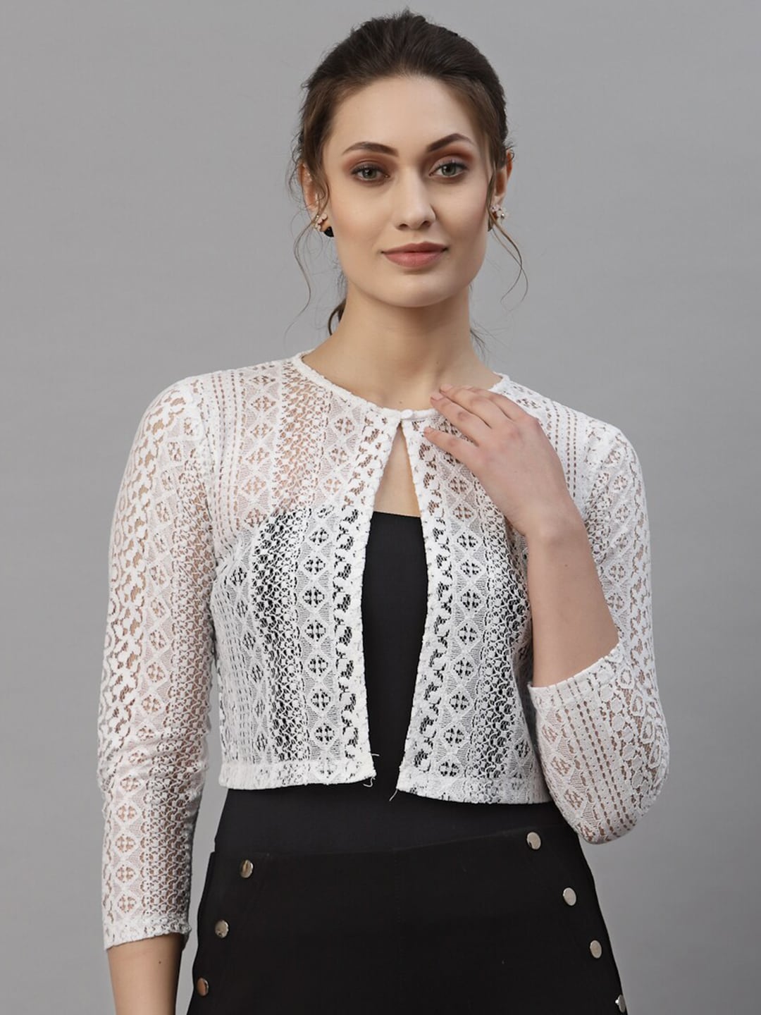 Style Quotient Women White Laced Cropped Shrug Price in India
