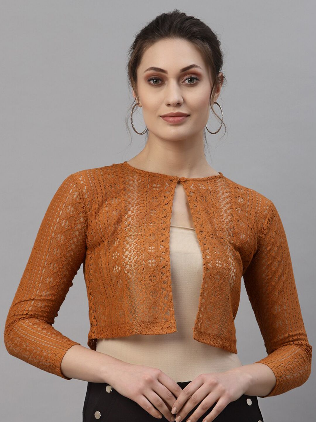 Style Quotient Women Tan Brown Button Shrug Price in India