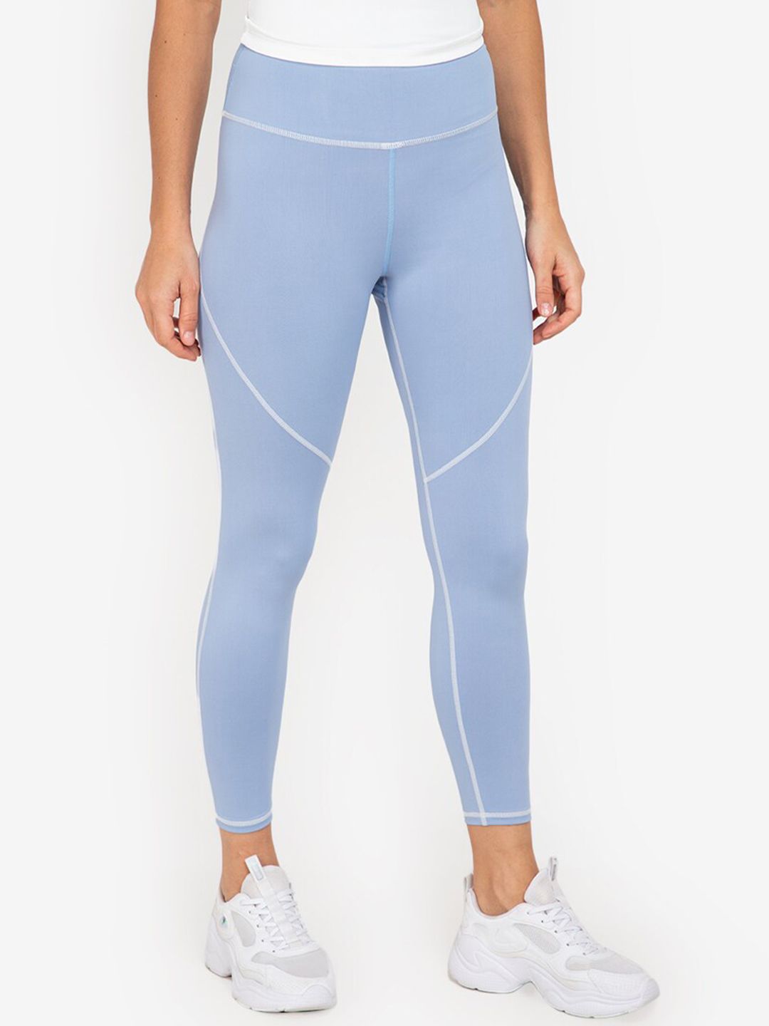 ZALORA ACTIVE Women Blue Solid Contrast Stitch High Rise Tights Price in India