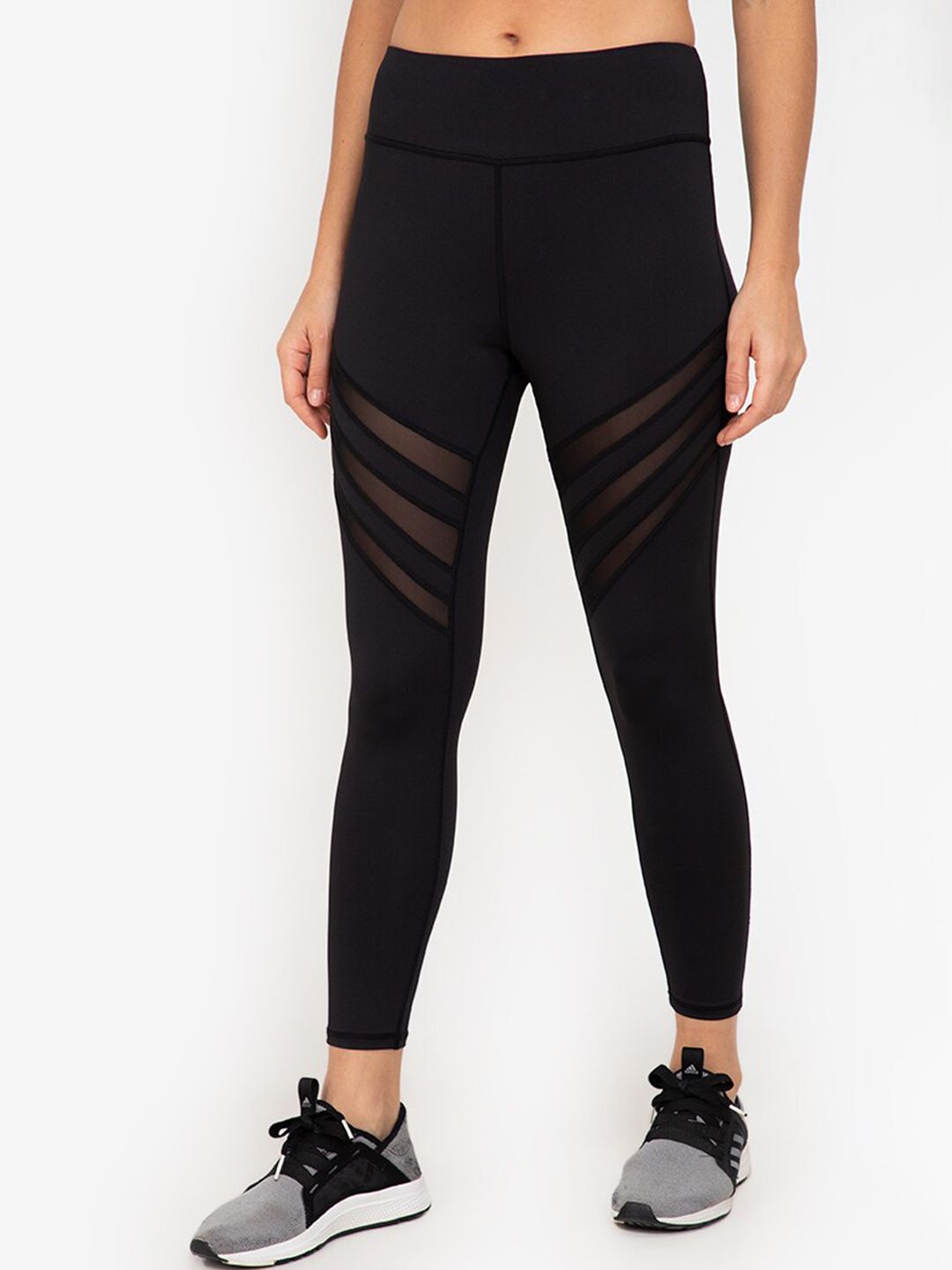 ZALORA ACTIVE Women Black Solid High Rise Mesh Panel Tights Price in India