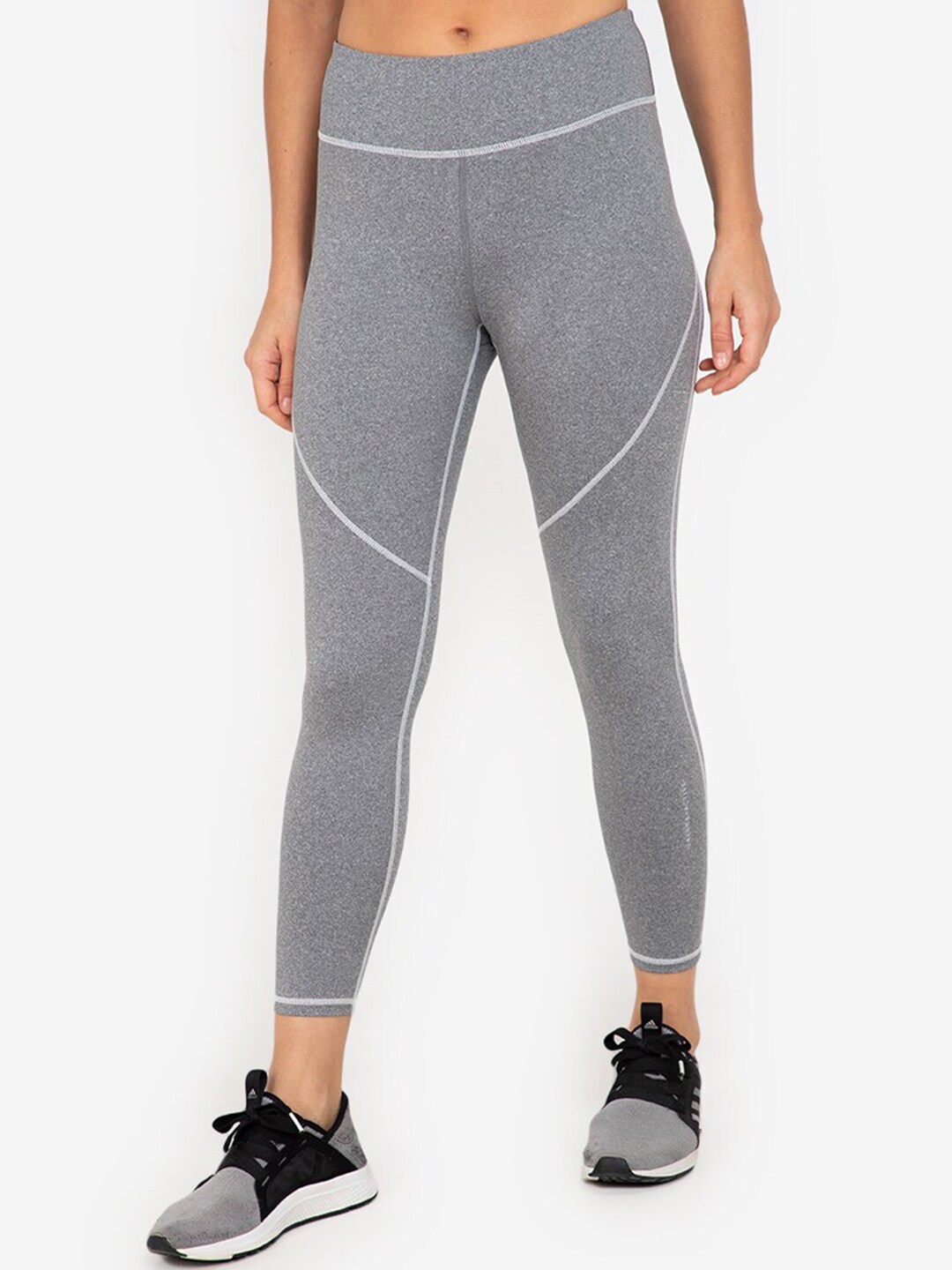 ZALORA ACTIVE Women Grey Contrast Stitch High Rise Tights Price in India