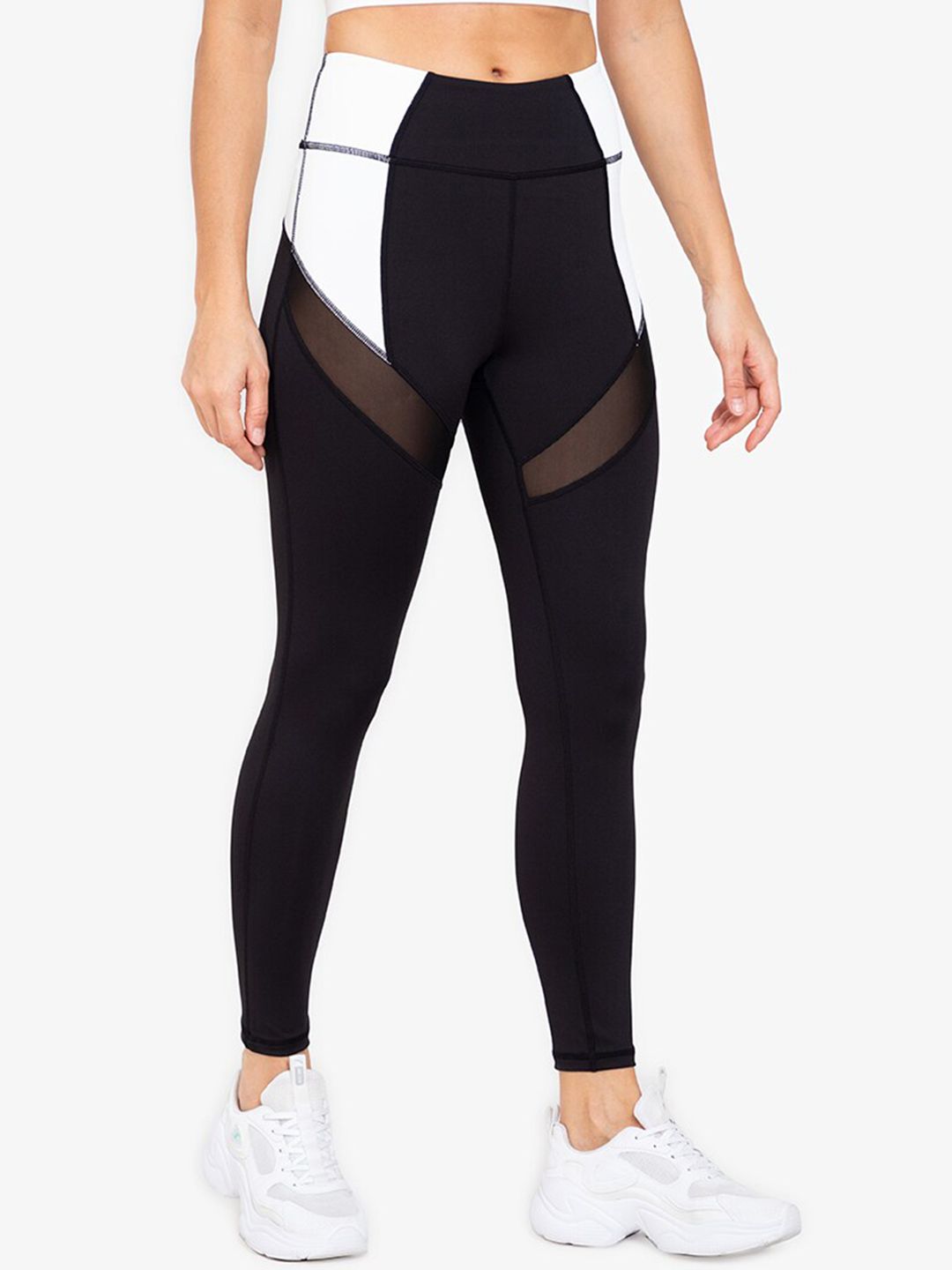 ZALORA ACTIVE Women Black Colourblocked Mesh Tights Price in India